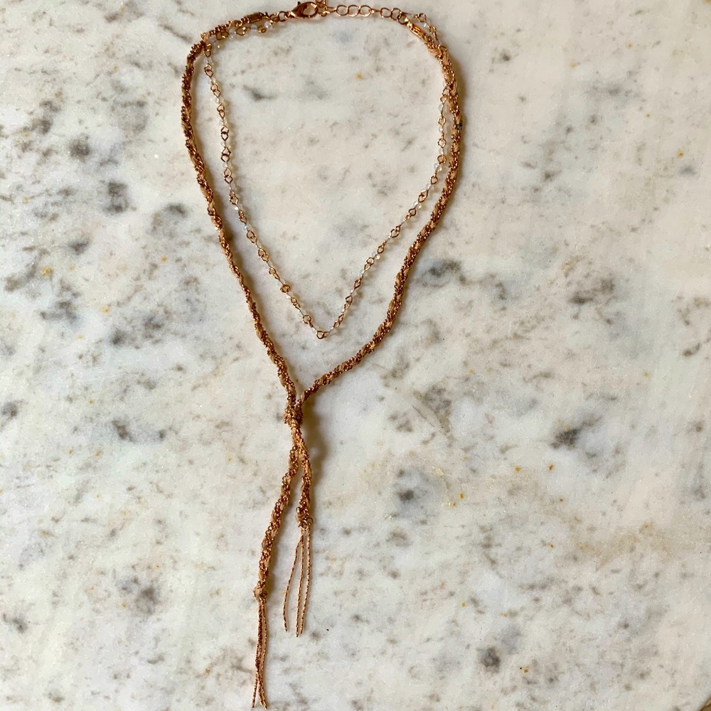 Free People Copper Rose Gold Tone Double Strand Choker Necklace